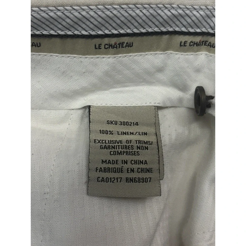Beige 100% Linen Dress Pants 36x32 Flat Front Lightweight Trouser Mens Straight
